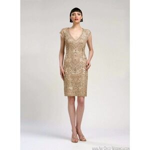 Sue Wong Nocturne Art Deco 1920s Style Lace and Beaded Coctail Dress